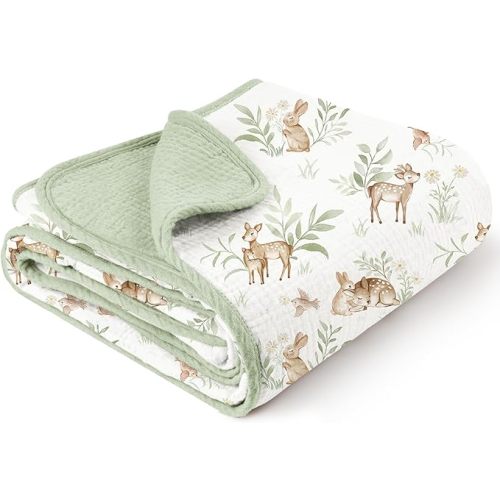 Konssy Muslin Baby Blankets for Girls Boys, 100% Cotton Crib Blanket for Infant Toddler, Super Soft and Lightweight Nursery Swaddling Wrap 40"x36" (Woodland)