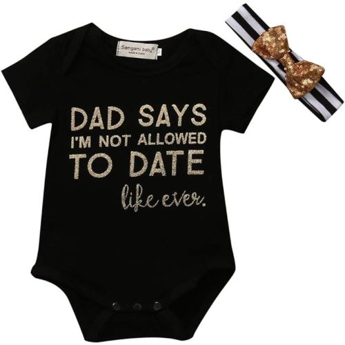 Infant Baby Girls Daddys Letter Playsuit Romper Bodysuit Short Sleeve Shirt