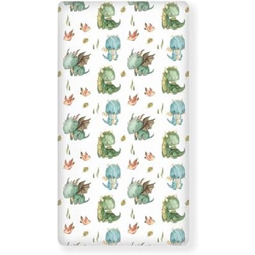 Cute Dragon Fitted Crib Sheet Fantasy Watercolor Green Blue Animal Standard Crib Mattress Fitted Sheet Orange Bird Toddler Bed Mattress Sheets Crib Mattress Sheet 28"x52"