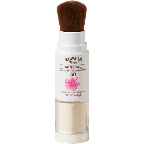 Hawaiian Tropic Mineral Powder Sunscreen Brush SPF 30 | Beach Essentials, Zinc Oxide Mineral Sunscreen Powder SPF, Face Sunblock Travel Size, Brush On Sun Screen Protector for Face and Body, 0.15oz