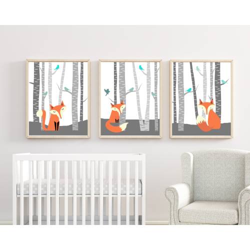 Fox Nursery Wall Art Print. Nursery Art Print. Fox Woodland Nursery Prints. Baby Boy Nursery Wall Art Print and Bedroom Decor H218