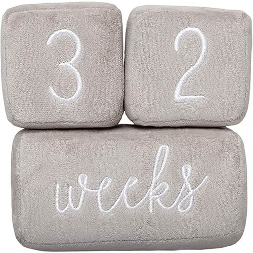 Pearhead Baby Plush Photo Sharing Milestone Age Blocks, Picture Prop, Set of 3 Blocks, Gray