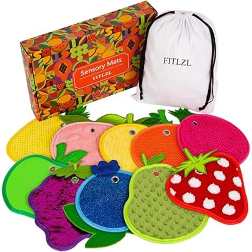 Sensory Mats, Fruit Shaped, Assorted Textured Sensory Tiles for Kids and Autistic Children, Sensory Toys for Tactile Play and Multi Sensory Exploration, Sensory Wall and Floor Panels, 10 Piece.
