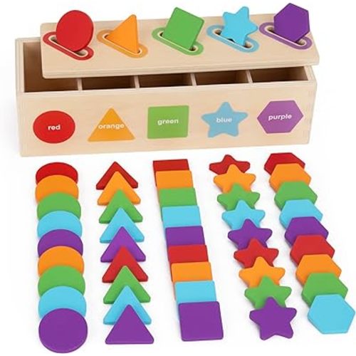Montessori Toys for 1 2 3 Year Old | Wooden Color & Shape Sorting Matching Toys | Learning Educational Toys for 1-3 Year Old Kids | One 1st 2st Birthday Gift for Boy Girl