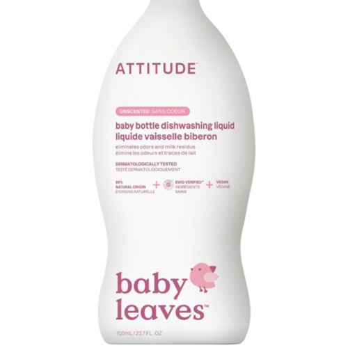 ATTITUDE Baby Dish Soap and Bottle Cleaner, EWG Verified Dishwashing Liquid, No Added Dyes or Fragrances, Tough on Milk Residue and Grease, Vegan, Unscented, 23.7 Fl Oz