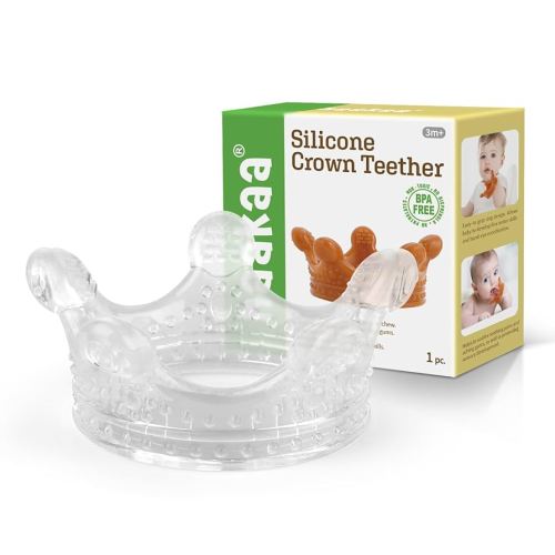 Haakaa Crown Teether - Super Soft Silicone Teething Toys | Freezer Safe Cold Soothing Teethers for 0M+Babies,Toddlers,Easy Grip,Soothe Sore Gums,BPA Free Newborn Gifts -Transparent