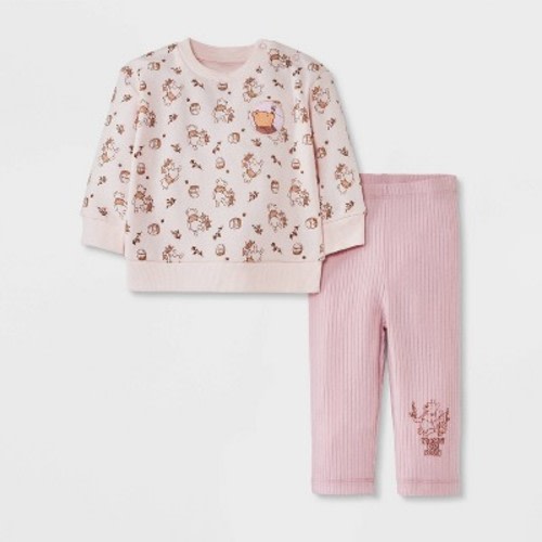 Baby Girls' Disney Winnie the Pooh Ribbed Fleece Top and Pants Set - Pink, Size: 0-3M