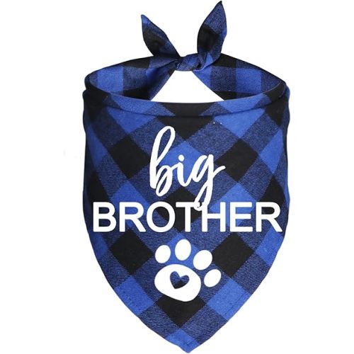 Big Brother Dog Bandana, Plaid Pregnancy Announcement Dog Bandanas for Dogs (Blue, Big Brother)