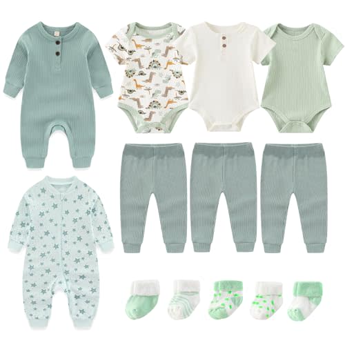 Ruliby Baby Bodysuit and Pant Sets Ribbed Romper Soft Newborn Boy Girl Clothes Outfits Layette Gift Set