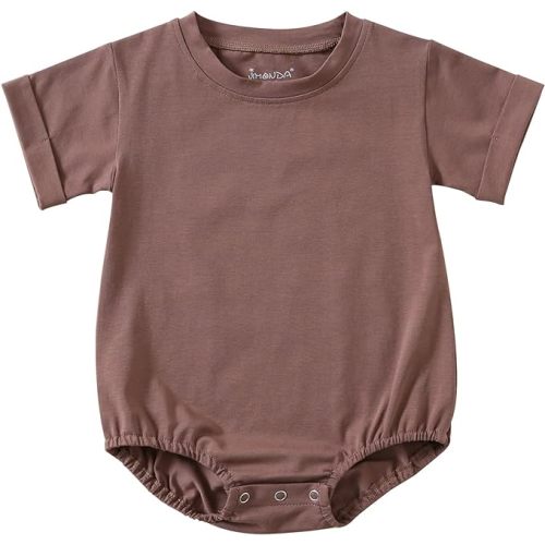 Jimonda Baby Boy Girl Bubble Romper Solid Color Bodysuit Short Sleeve Organic Cotton T-Shirt