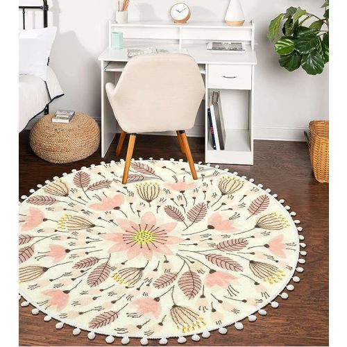 Uphome Round Rugs for Bedroom 4' Circle Area Rug