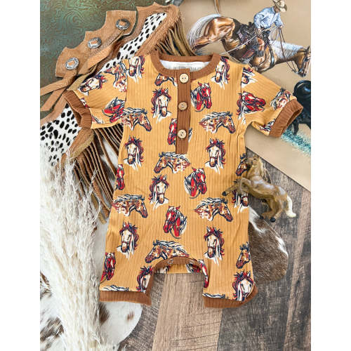 Wild Horses Button Romper-Final Sale