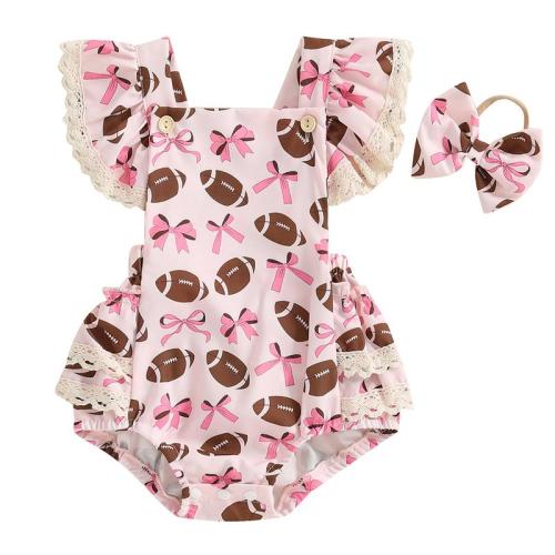 Infant Baby Girl Football Romper Ruffles Sleeve Lace Trim Football - TikTok Shop
