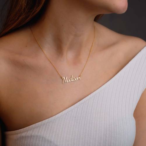 14K Solid Gold Name Necklace, Gold Minimalist Necklace, Name Necklace, Personalized Gift, Gift For Her, Christmas Gift, Christmas Necklace