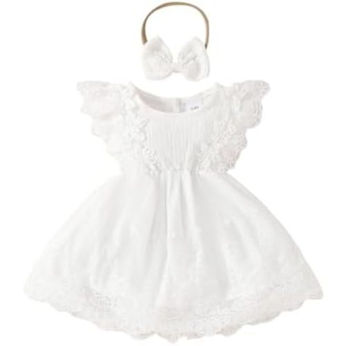 Baby Girl Dress Sleeveless Crew Neck Lace Flower Dresses Toddler Infant Wedding Church Outfit
