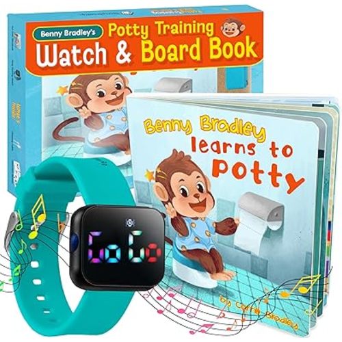 Potty Training Watch & Board Book for Kids – A Water Resistant Potty Reminder Device for Boys & Girls - Train Your Toddler with Fun Musical or Vibration Reminders and Printed Board Book (Turquoise)