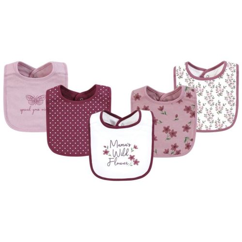 Hudson Baby Infant Girl Cotton Bibs, Plum Wildflower, One Size