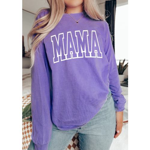 Long Sleeve Comfort Colors Shirt, Mama Shirt, Mom Shirt, Gift For Mom, Mother's Day Shirt, New Mom Gift, Varsity Mama, Trendy Mama Shirt
