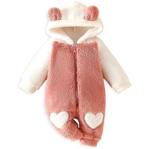 AMAWMW Newborn Baby Girl Winter Outfit Hooded Jumpsuit Infant One Piece Romper Baby Warm Snowsuit Clothes Gifts Set