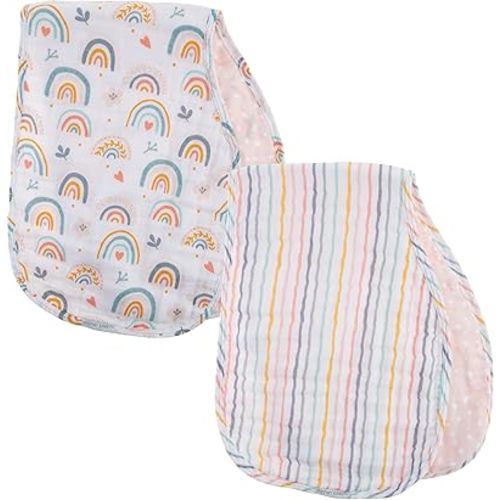 Stephen Joseph, Muslin Baby Burp Cloths, 2-Pack 100% Cotton, Burp Cloth for Baby Boys and Girls, Rainbow