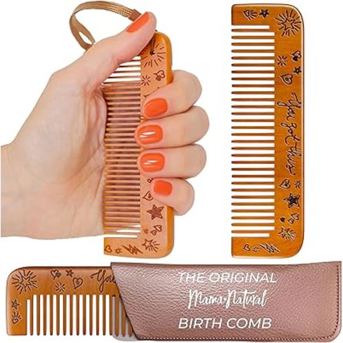 Mama Natural Wooden Labor Comb – Essential Birth & Delivery Support | Ergonomic Wood Comb for Pregnancy, Contractions & Acupressure Relief