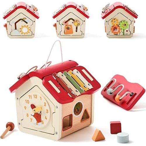 let's make Wooden Activity Cube 10-in-1 Montessori Toys Multi-Functional House Educational Toys Sensory Learning Activity Cube for Toddlers Babies 1st Birthday Gift