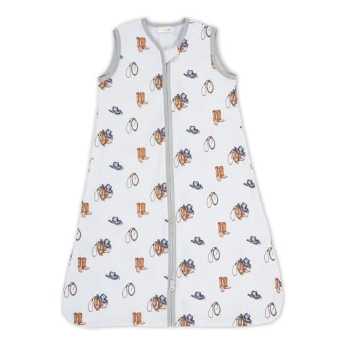 LollyBanks Organic Cotton Baby Sleep Sack, 0.5 TOG Lightweight, 2-Way Zipper, 6-12 Months Newborn Sleep Sacks for Baby Boys (Cowboy Outfit)