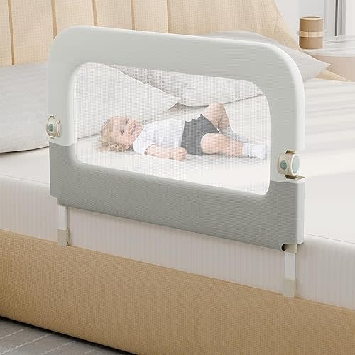 Bed Guard Rail for Toddlers - 32inch Folding up & Adjustable Heights Baby Bed Safety Rails - Portable Toddler Bed Barrier Railing Guard for Kids Twin, Bunk, Queen, Full Size Bed