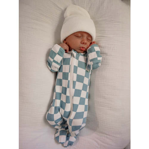 Blueberry Muffin Checkerboard / Organic Zip Footie