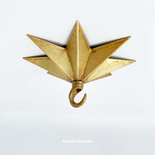 6in Brass Star Hook For Hanging Planters, Wind Chimes, Swag Pendant Lights and Keys - Handmade Brass Hook For DIY Ceiling & Wall Decor
