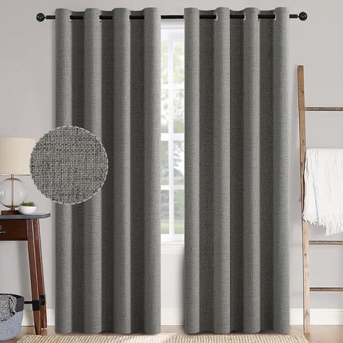 MIULEE Linen Texture Curtains for Bedroom Solid 100% Blackout Thermal Insulated Dark Grey Curtains Grommet Room Darkening Curtains/Draperies Luxury Decor for Living Room Nursery 52x84 Inch (2 Panels)