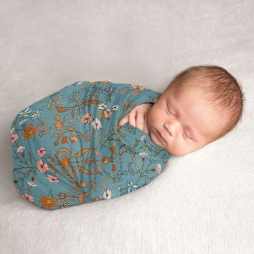 Sweet Jojo Designs Girl Swaddle Baby Blanket Boho Floral Wildflower Blue Orange And Pink
