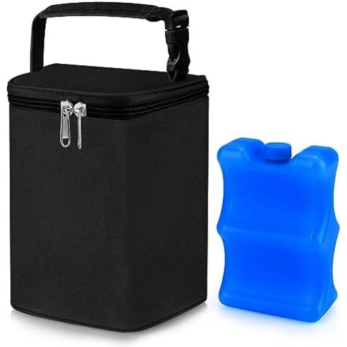 Accmor Breastmilk Cooler Bag with Ice Pack, Baby Bottle Cooler Bags, Insulated Bottle Cooler Tote Bags On The Go, Fits 4 Large 8oz Bottles, for Nursing Mom Daycare Travel, Black
