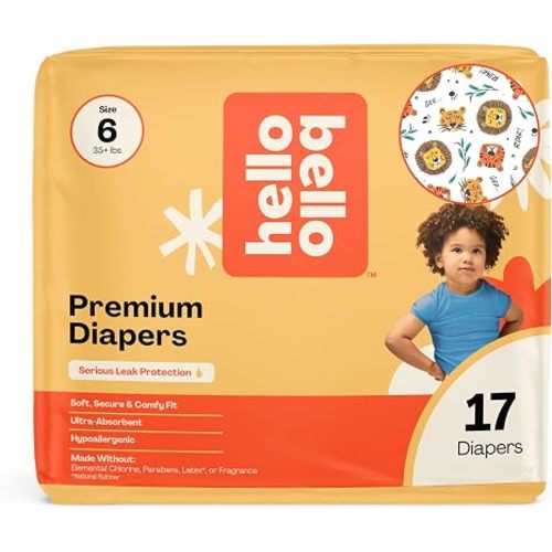 Hello Bello Diapers, Size 1 (8-12 lbs) Wild Cats, 32 Count of Premium Disposable Baby Diapers, Hypoallergenic with Soft, Cloth-Like Feel