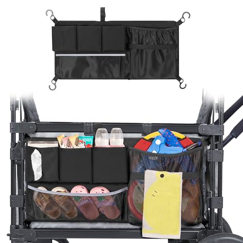 Stroller Wagon Cargo Net, Wagon Accessories Organizer Compatible with WONDERFOLD W-Series Models, Large Capacity Mesh Cargo Storage Bag with Sorting Pockets Compatible with Keenz Wagon, Black