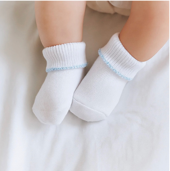 Magnolia Baby Boy Essentials White Socks - Blue Trim