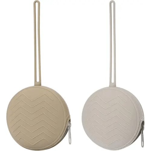 2-Pack Silicone Pacifier Holder Case - BPA-Free Pacifier Holder Pouch for Baby Boys & Girls- Portable & Dishwasher Safe Soother Container for On-The-Go Use (Sand/Light Grey)