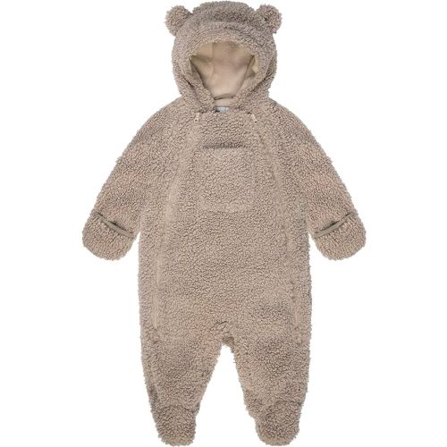 7AM Winter Jumpsuit with Gloves - Zipper Down Hooded Baby Jumpsuit, Unisex Cotton Lined Infant Snowsuit, Water Repellent Winter Baby Fleece Jumpsuit with Gloves, Baby Hooded Winter Romper | (6-12M)