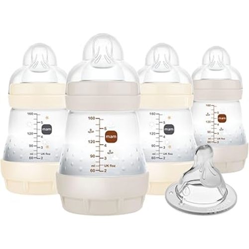 MAM 5oz Easy Start Anti-Colic Baby Bottles, Slow Flow with Bonus Medium Flow Nipple, Reduces Colic, Gas, & Reflux, Easy-to-Clean, BPA-Free, Baby Bottles for Newborns, 0-3 Months