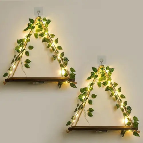 Floating Shelves for Wall,Plant Wall Decor,Shelf for Wal,Decorations for Bedroom,Hanging Shelf,Boho Room,Adhesive Shelves,Floating Shelves for No Drilling,Two-Piece Set(Green Leaf)