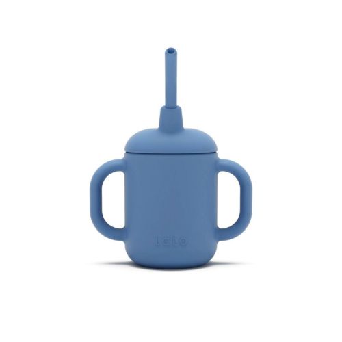 Lalo 4oz 3-in-1 Silicone Training Cup With Straw - Blueberry