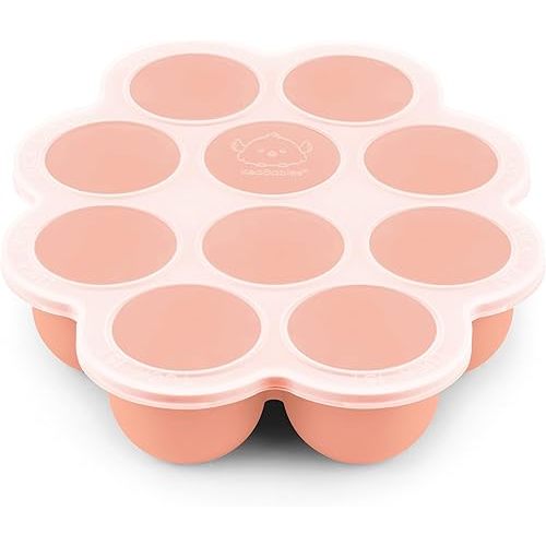 KeaBabies Silicone Baby Food Freezer Tray with Clip-on Lid, 2oz x 10 Pods Baby Food Freezer Molds, Breast Milk Freezer Tray, Dishwasher, Microwave, BPA-Free Baby Food Storage Tray (Roseate)