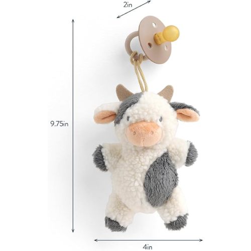 Itzy Ritzy Pacifier & Lovey Set - Natural Rubber Pacifier with Stuffed Animal Lovey - Detachable Plush Cow Pacifier Holder & Coordinating Natural Rubber Pacifier, Ideal for Ages 0-6 Months (Cow)