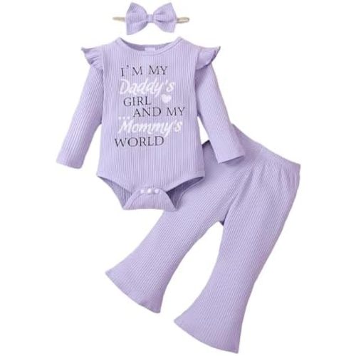 Newborn Baby Bell Bottom Outfit Funny Saying I'm My Daddy's Girl and My Mommy's World Clothes Set
