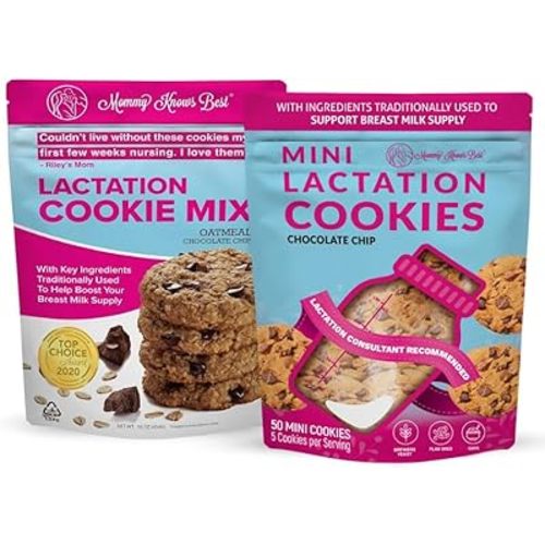 Mommy Knows Best Lactation Cookie Bites and Cookies Mix - Oatmeal and Chocolate Chip Flavors for Breast Milk Supply Support with Brewers Yeast, Flax Seed, Oat Flour