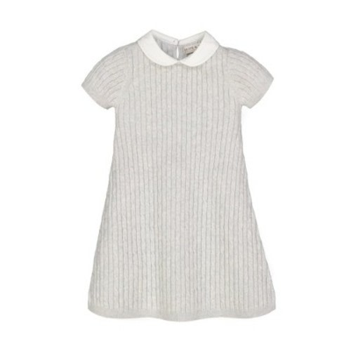 Hope & Henry Girls' Organic Cotton Short Sleeve Cable Dress with Collar, Infant, Color: Light gray heather cable, Size: 6-12 months