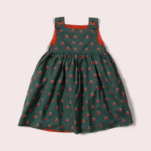 12-18M - Olive Cherries Reversible Pinny Dress