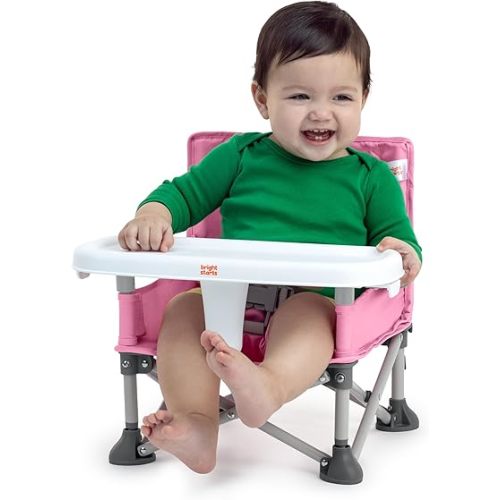 Bright Starts Pop 'N Sit Portable Booster, Indoor/Outdoor Use, Floor Seat with Feeding Tray, Pink, 6 Mos - 3 Yrs