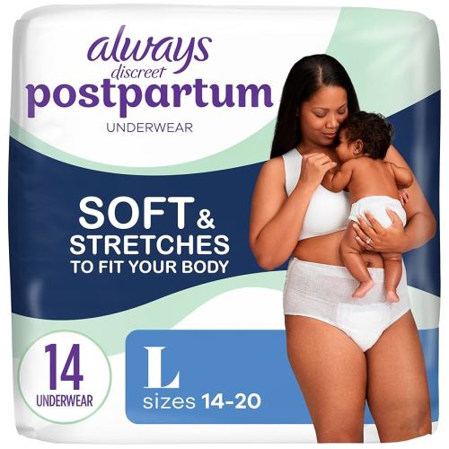 Always Discreet Postpartum and Adult Incontinence Underwear for Women, Size L, Maximum Protection, 14 CT