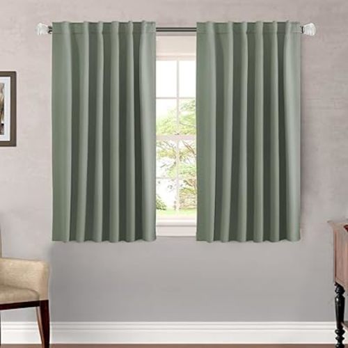 H.VERSAILTEX Blackout Curtains Thermal Insulated Window Treatment Panels Room Darkening Blackout Drapes for Living Room Back Tab/Rod Pocket Bedroom Draperies, 52 x 45 Inch, Light Sage, 2 Panels